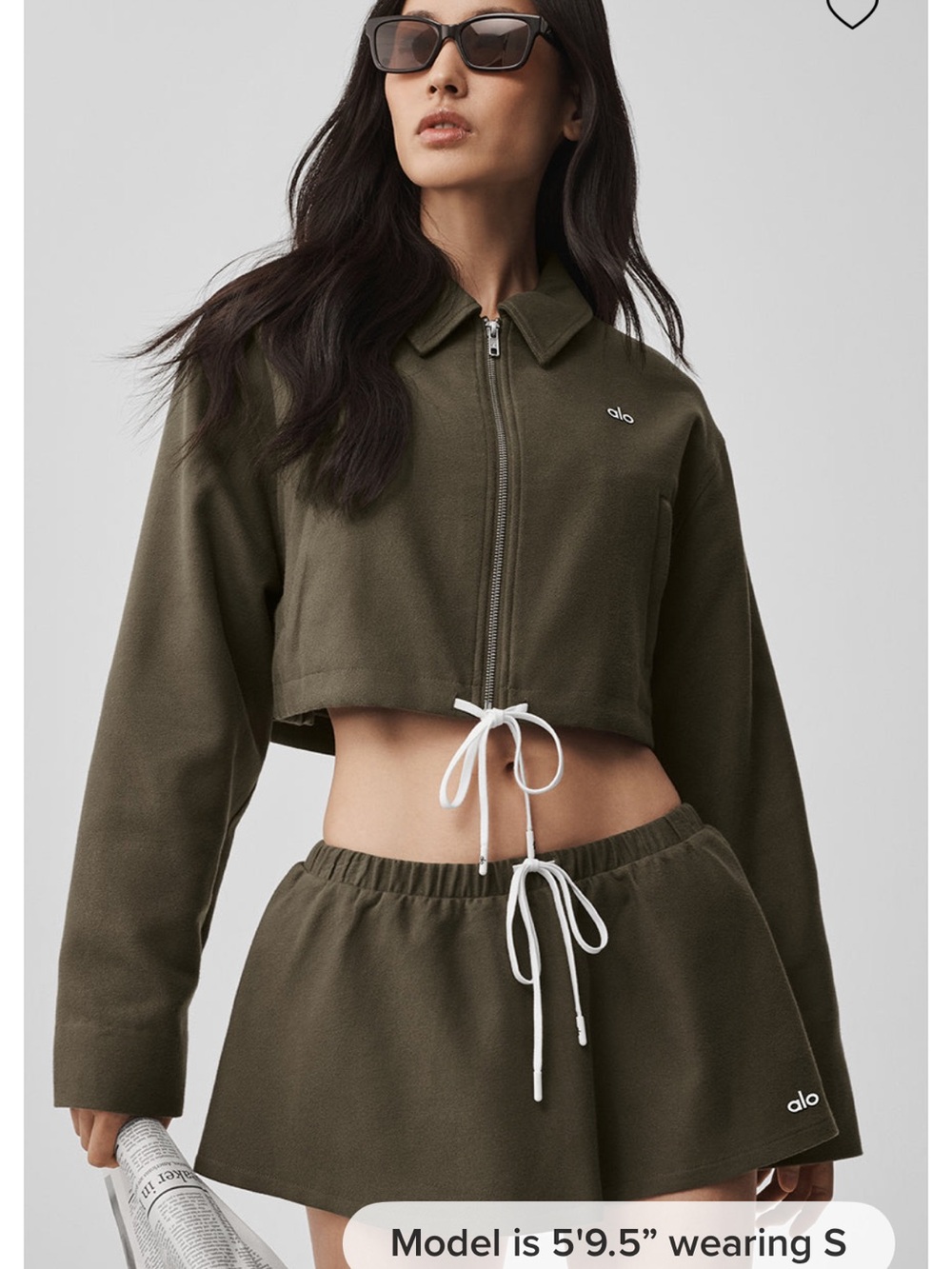 ALO Yoga Olive Tree Cropped Full-Zip Jacket - Picture 1 of 3